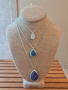 Chloe + Isabel Minaret Convertible 3 Row Necklace Silver Tone Blue Stones